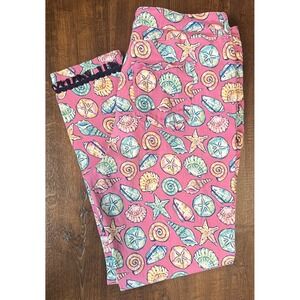 Simply Southern Pink Seashell Starfish Print Crop Pants Pom Pom Trim Womens XXL